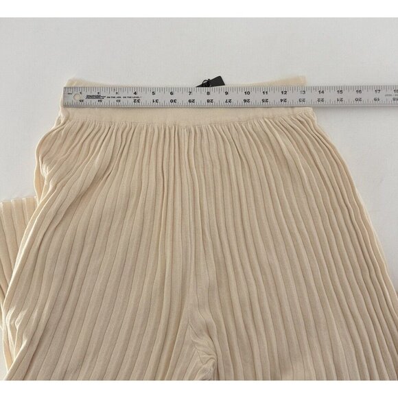 NWT Nasty Gal Ostmeal Knitted Pleated Wide Leg Trousers Elastic High Waist Sz 4 - Picture 9 of 11